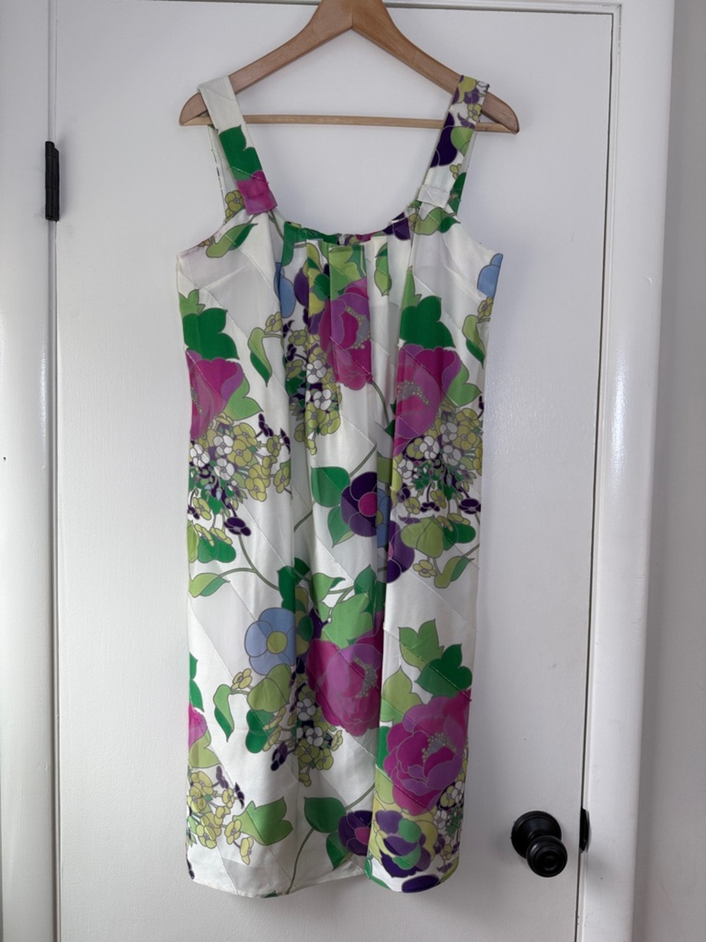 Armani Collezioni White Floral Midi Dress with Pink, Green and Purple Accents